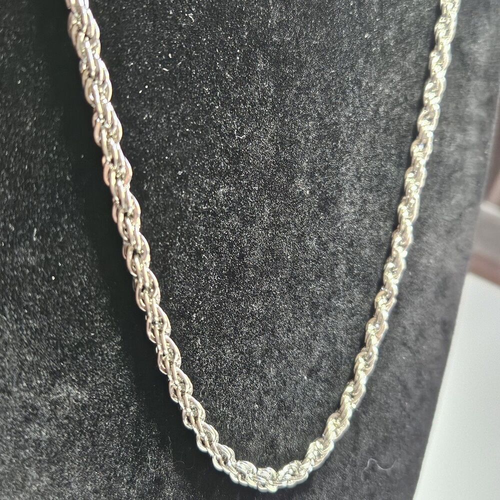 Silver Tone Long Thick Twisted Rope Chain Necklace 32-35"